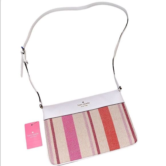 Kate Spade Leila Striped Canvas Triple Gusset Crossbody - Picture 1 of 12